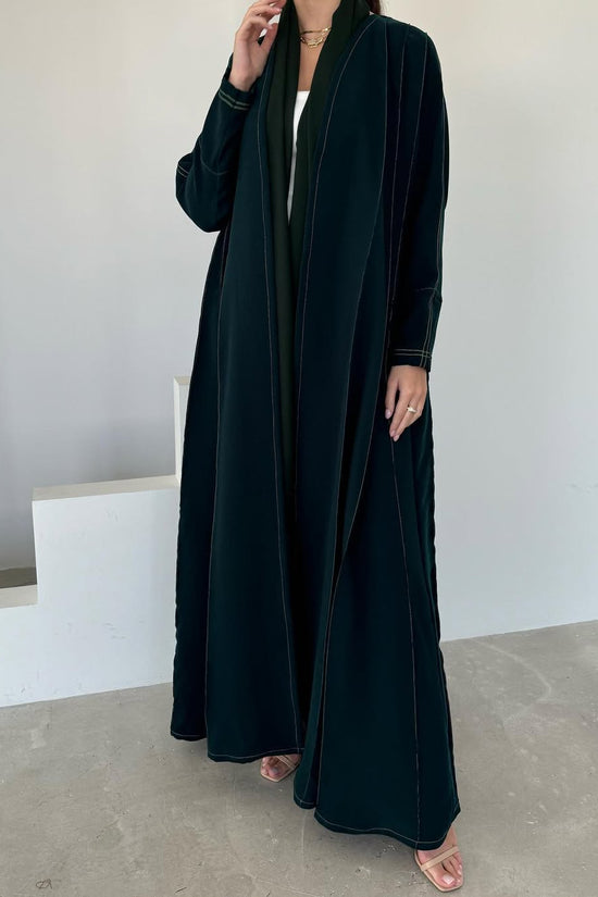 Green abaya with contrast thread