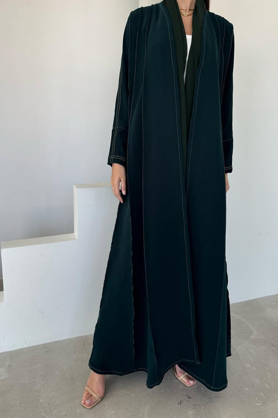 Green abaya with contrast thread