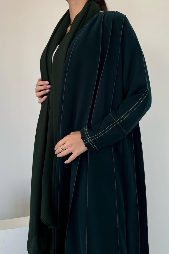 Green abaya with contrast thread