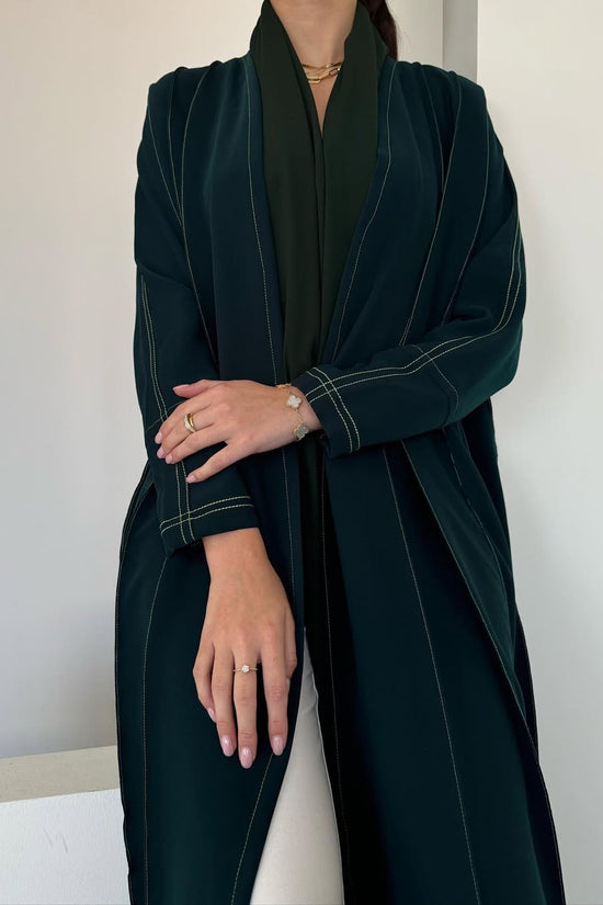 Green abaya with contrast thread