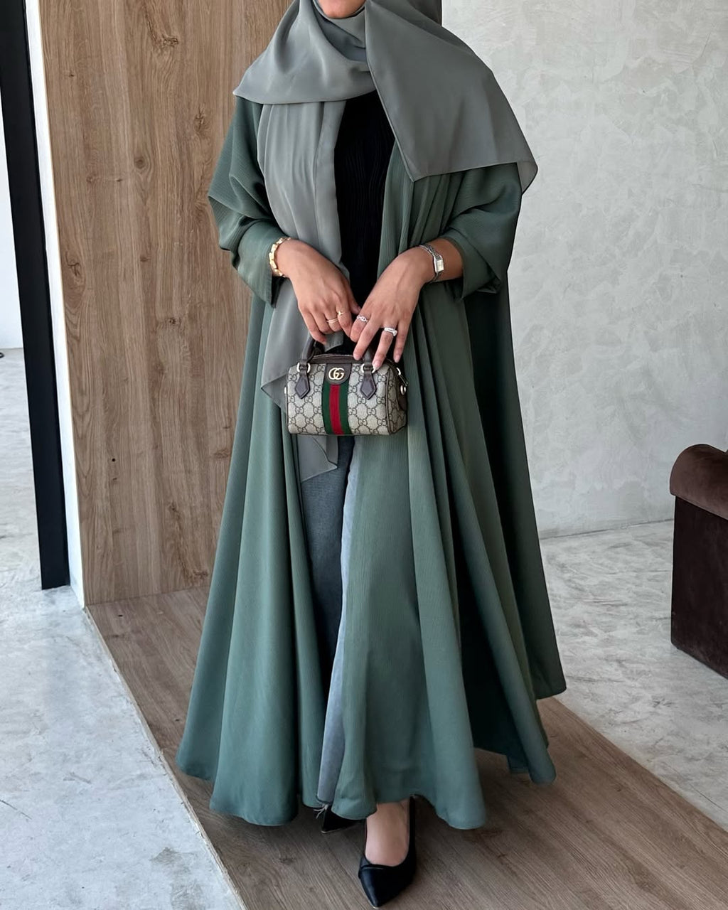 Cloche Cut Abaya - Green
