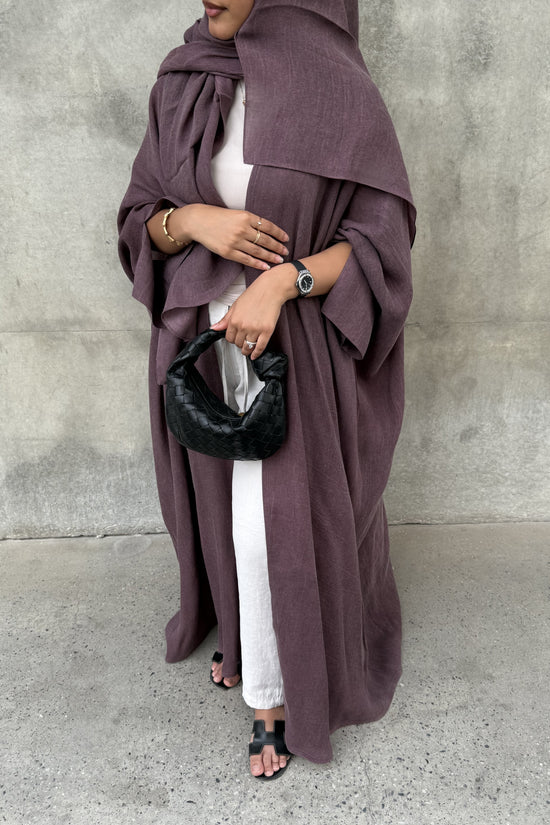 Turkish linen abaya, half-bisht cut - Mauve