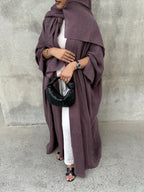 Turkish linen abaya, half-bisht cut - Mauve