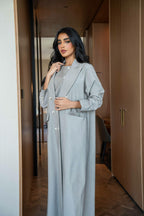 Crepe blazer abaya, Light grey
