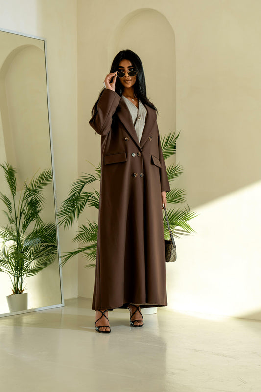 Crepe blazer abaya, Brown