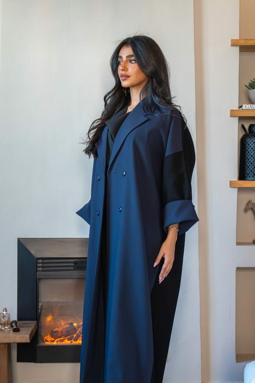 Black and navy crepe blazer abaya