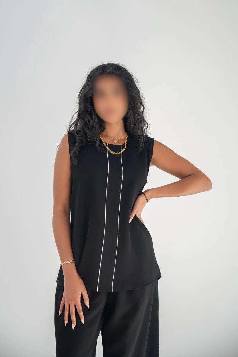 Black crepe blouse and pants set