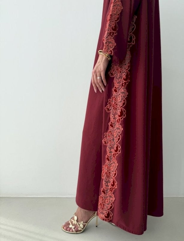 Rust Lace Abaya with Shaila