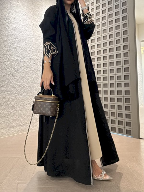 Black with Brown Embroidery Abaya with matching Inner