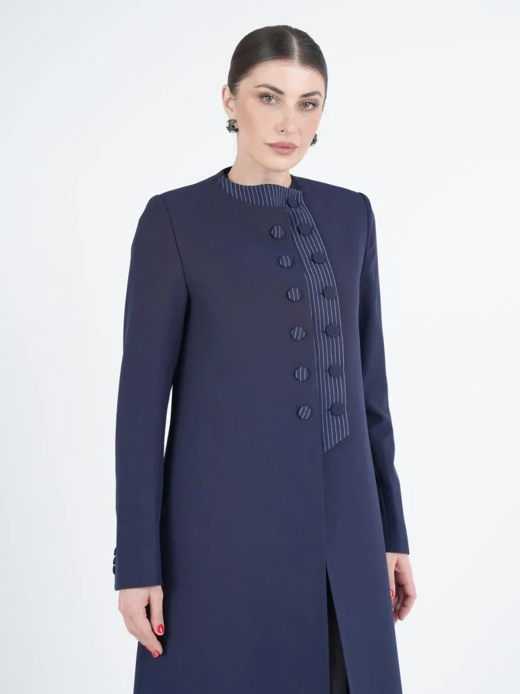 Premium Navy Blue Embellished Front Abaya
