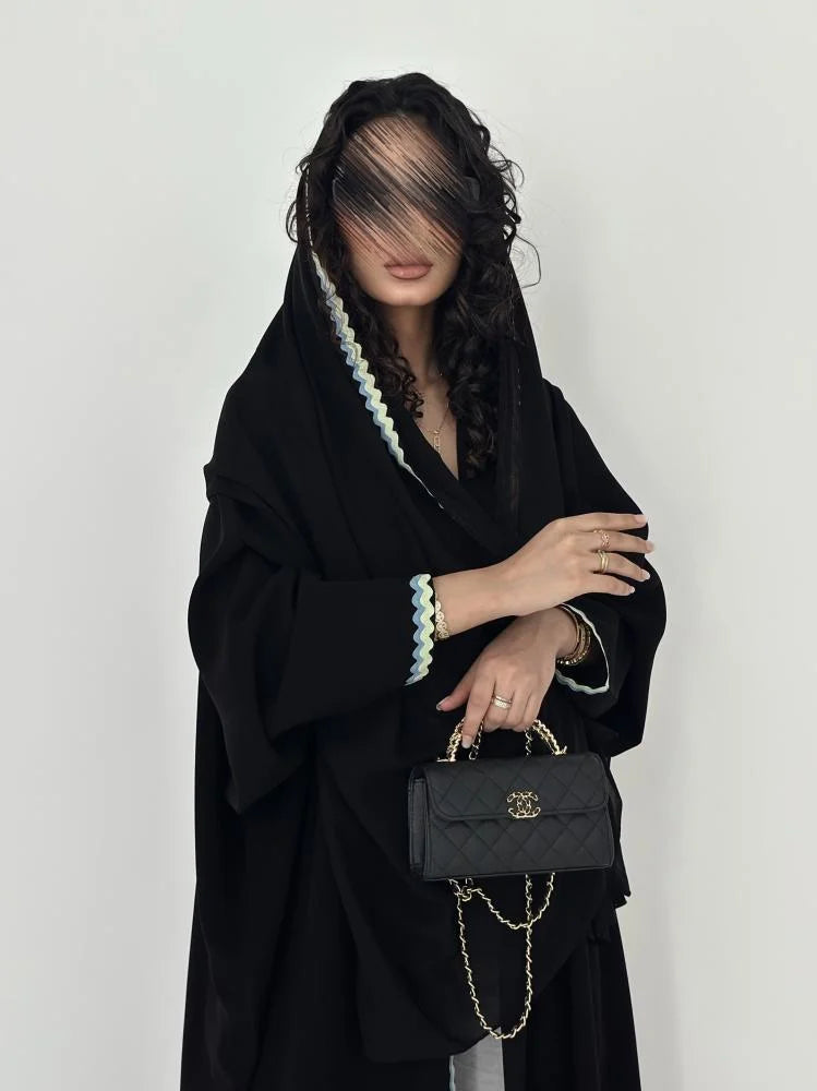 Black Relaxed-Fit Abaya with Contrasting Trim