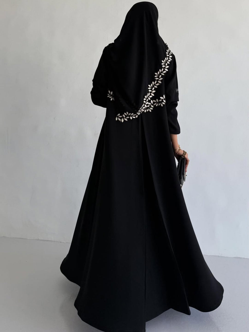 Black Abaya with Leaf Embroidery
