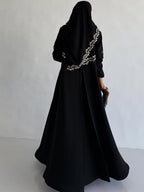 Black Abaya with Leaf Embroidery