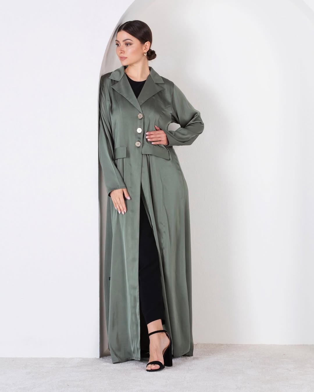 Blazer Satin Abaya - Olive Green