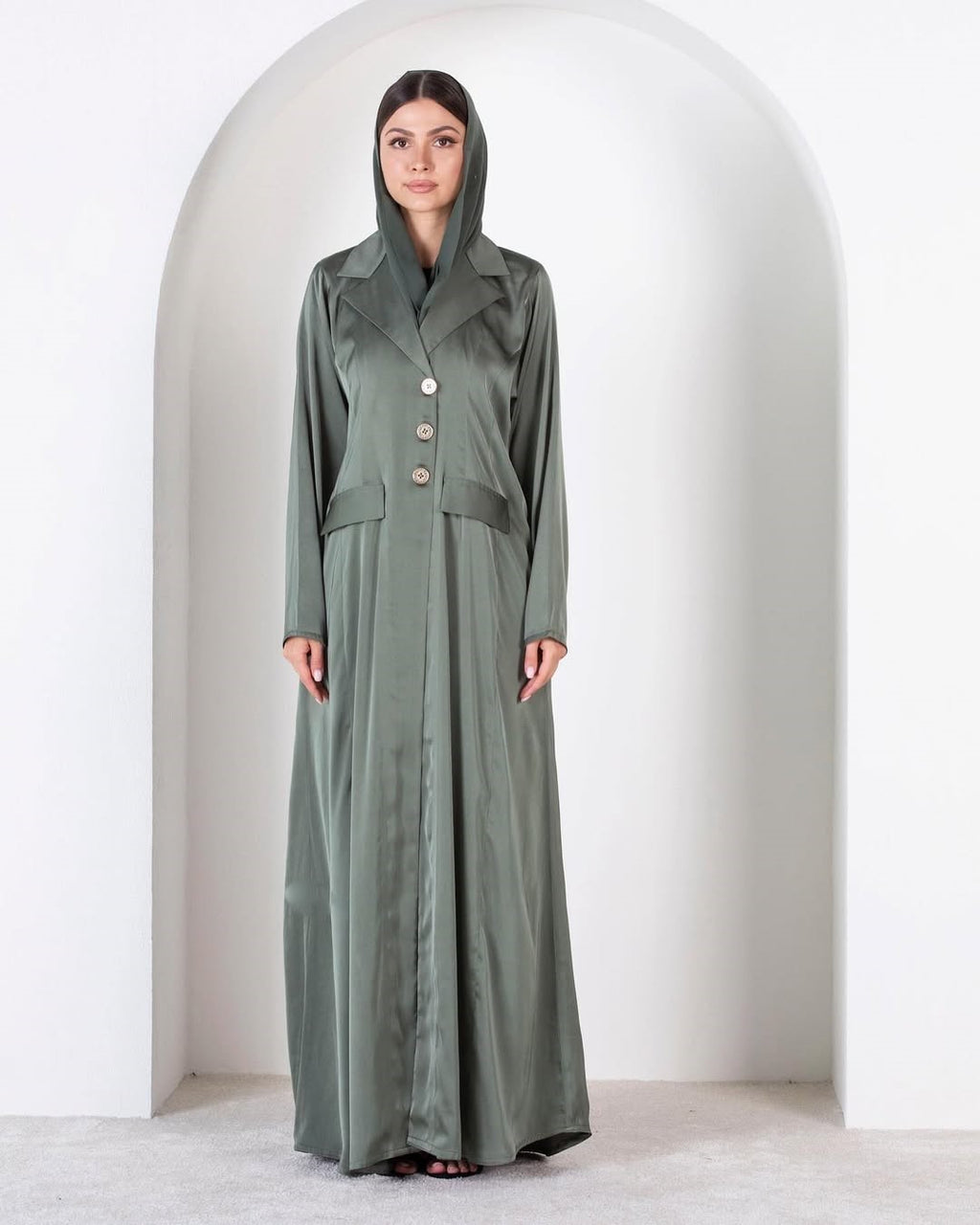 Blazer Satin Abaya - Olive Green