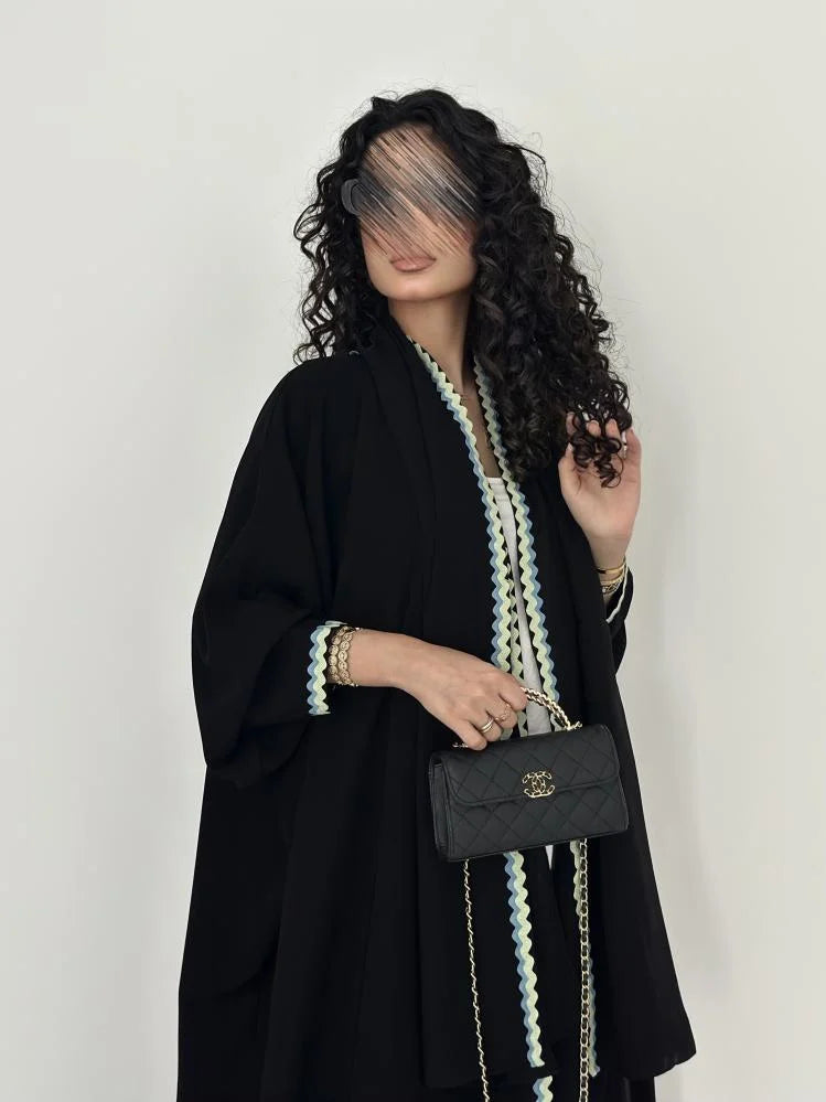 Black Relaxed-Fit Abaya with Contrasting Trim