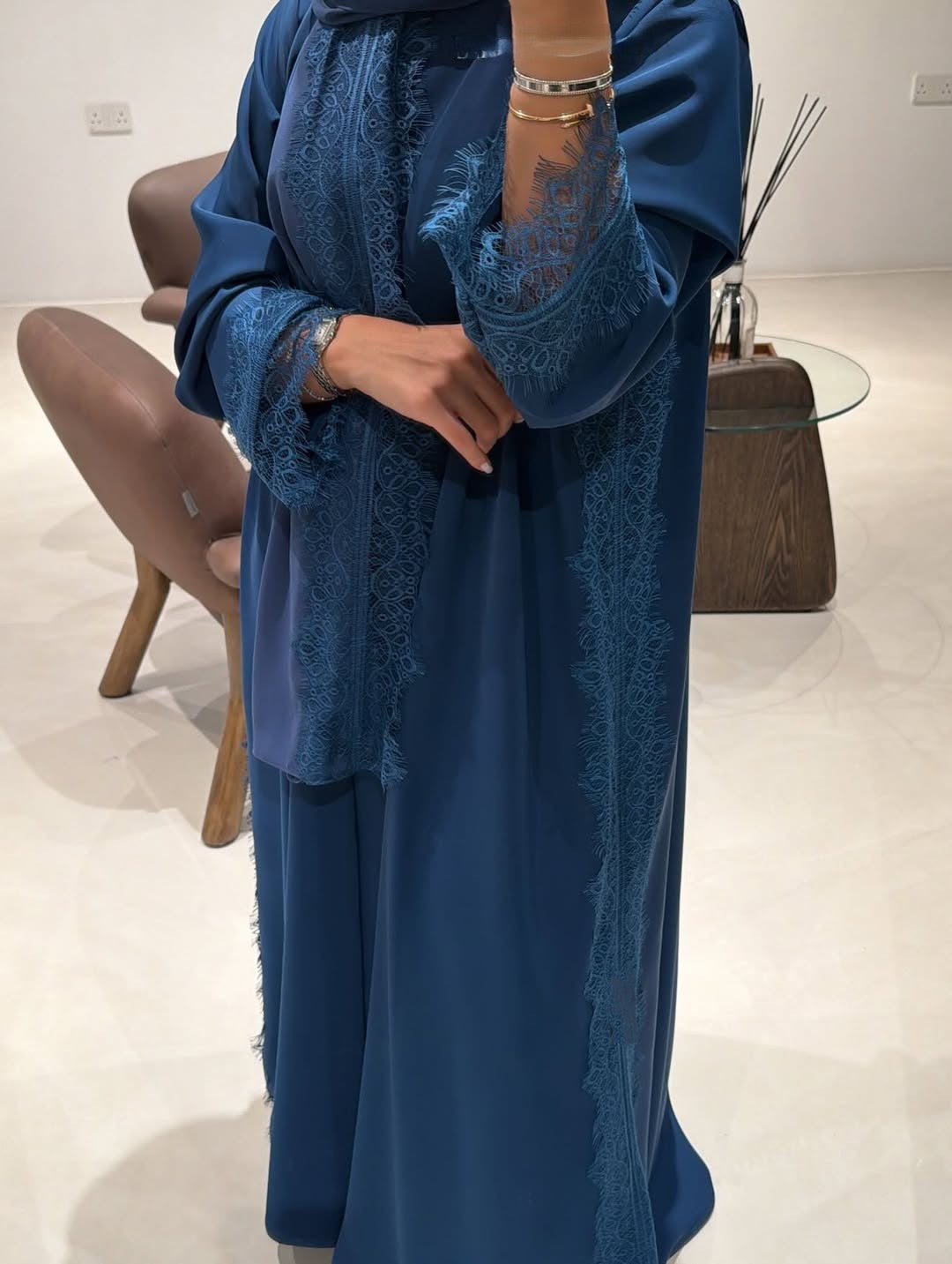 Abaya with Lace details Teal