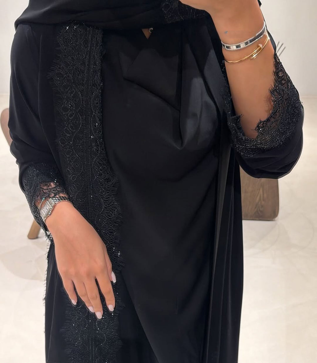 Abaya with Lace details BLACK