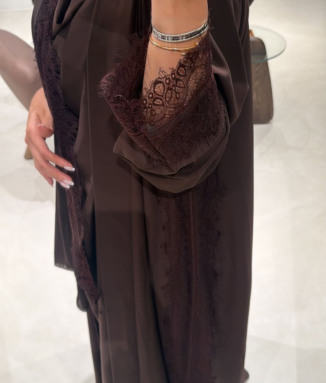 Abaya with Lace details Brown