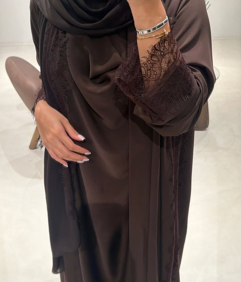 Abaya with Lace details Brown