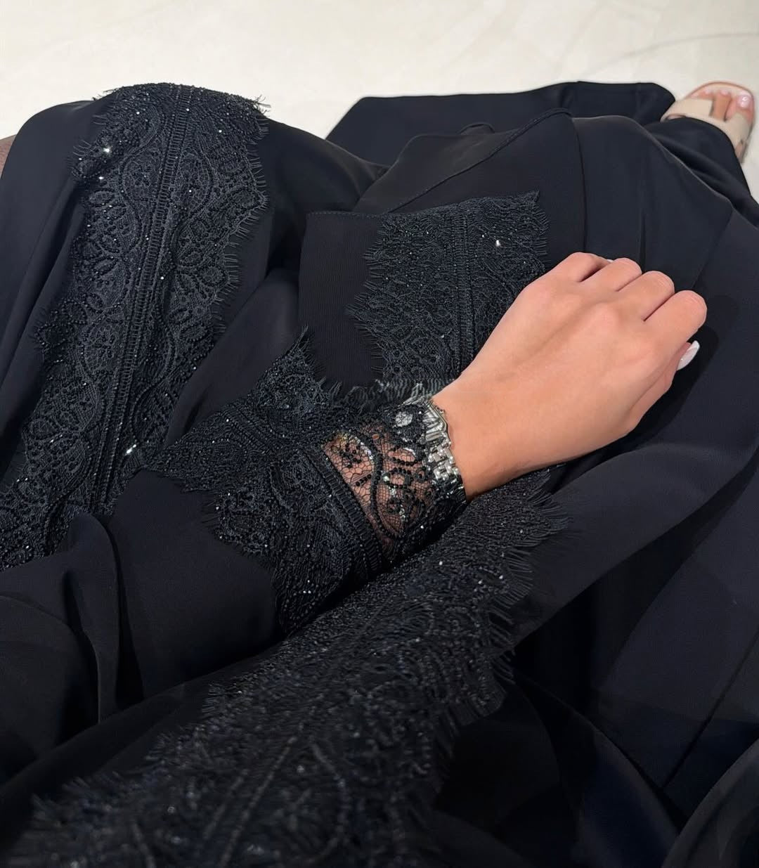 Abaya with Lace details BLACK