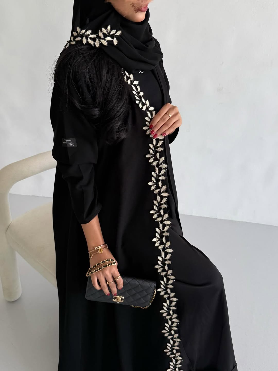 Black Abaya with Leaf Embroidery