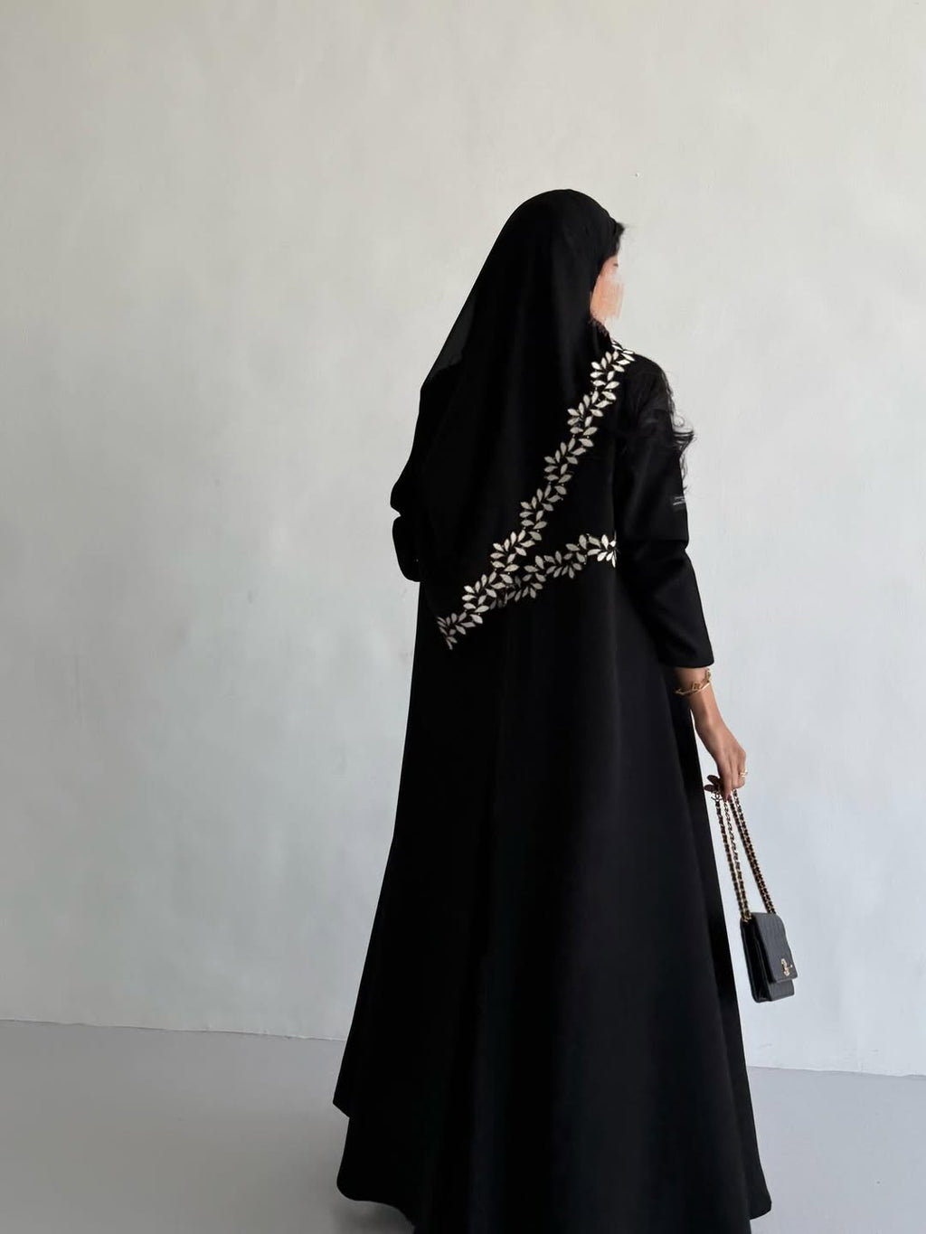 Black Abaya with Leaf Embroidery