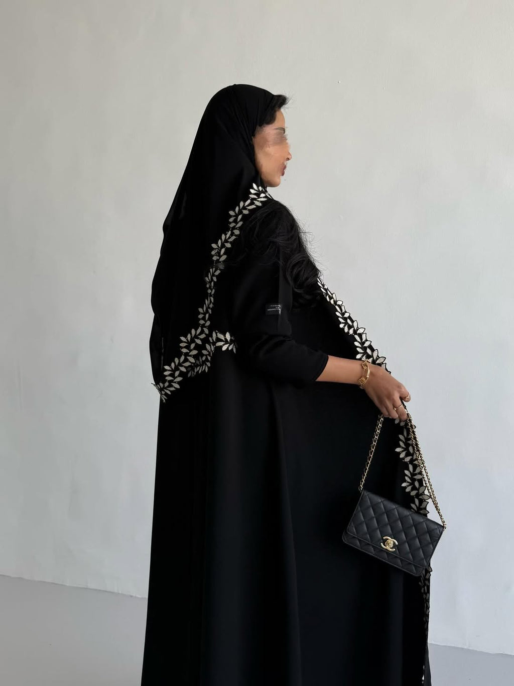 Black Abaya with Leaf Embroidery
