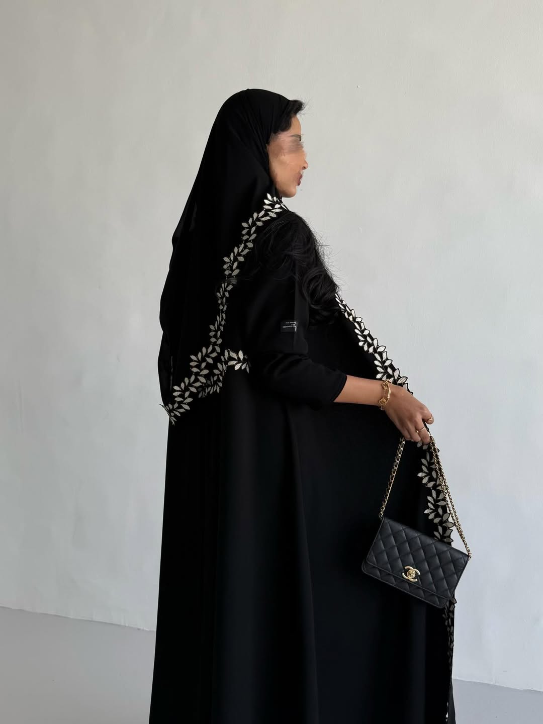 Black Abaya with Leaf Embroidery