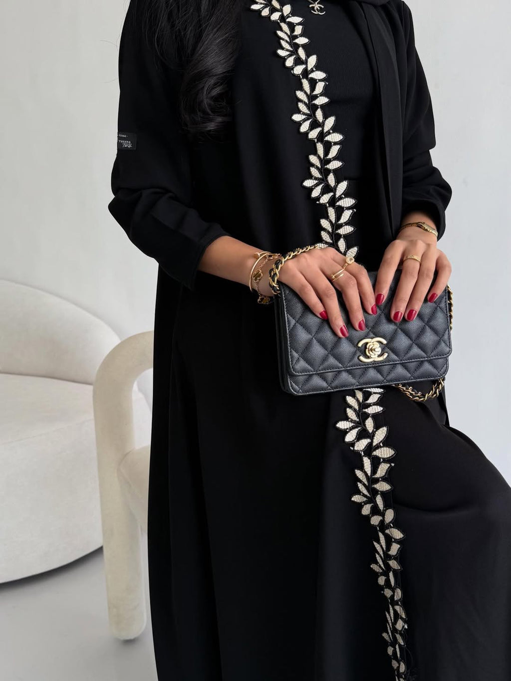 Black Abaya with Leaf Embroidery