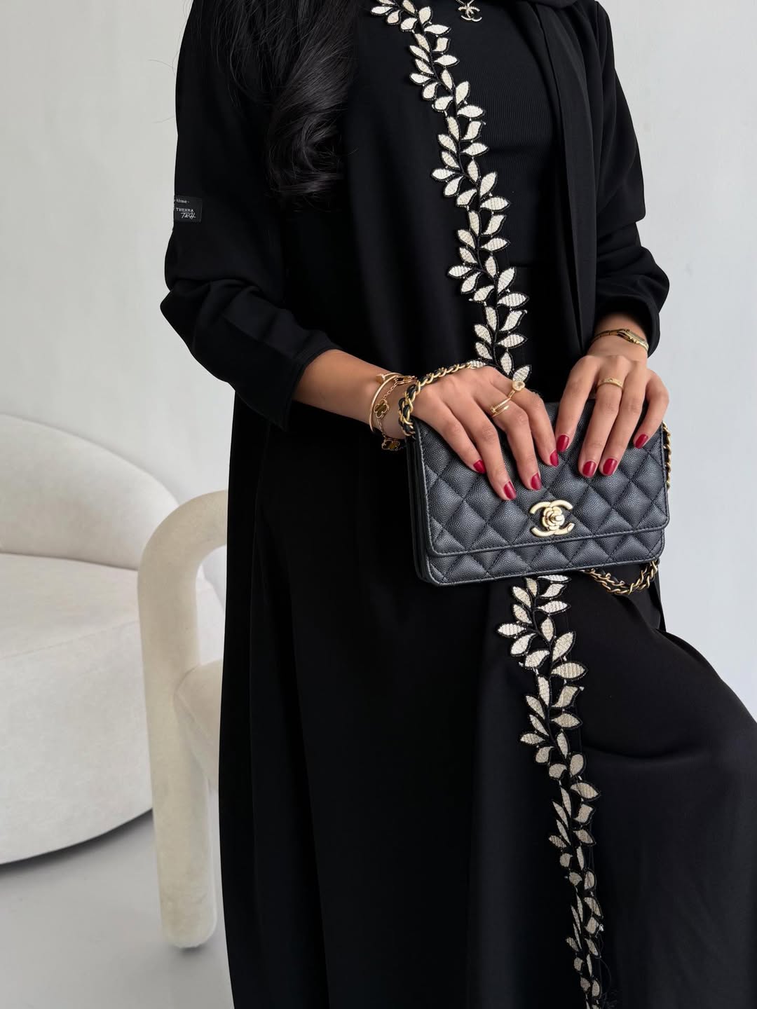 Black Abaya with Leaf Embroidery