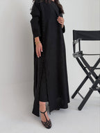 Black Textured Abaya with Side Button Detail