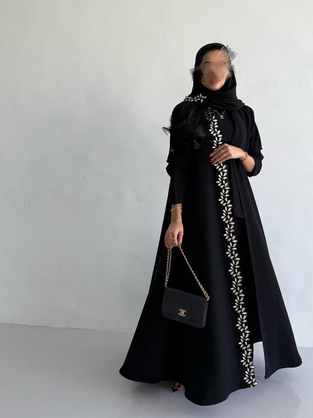 Black Abaya with Leaf Embroidery