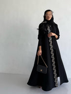 Black Abaya with Leaf Embroidery