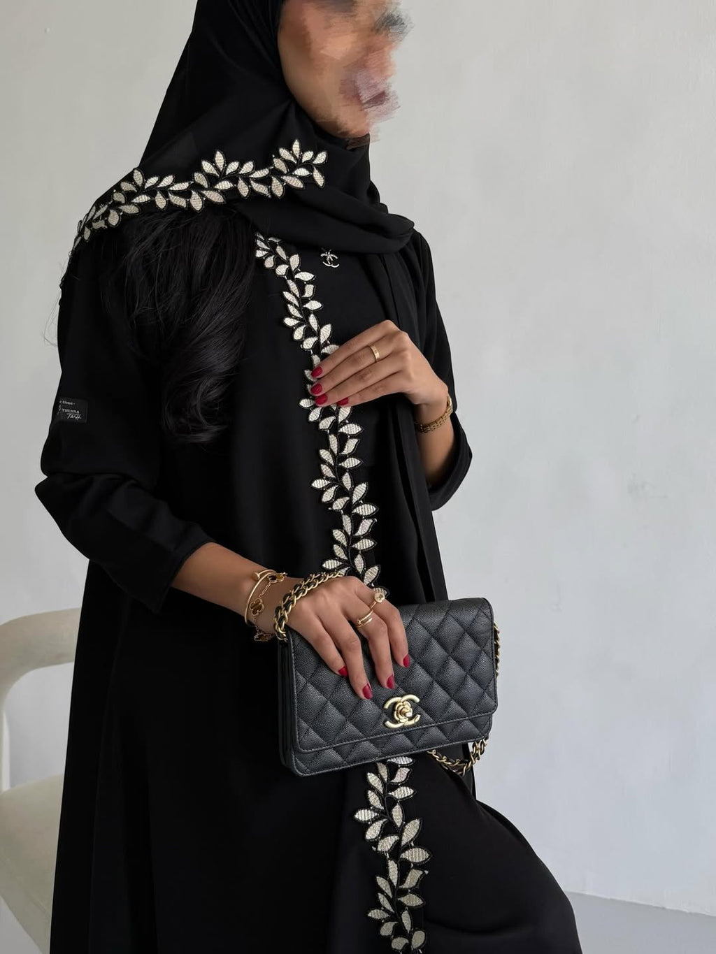 Black Abaya with Leaf Embroidery