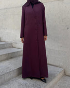 Plum Buttoned Abaya with Pocket Detail