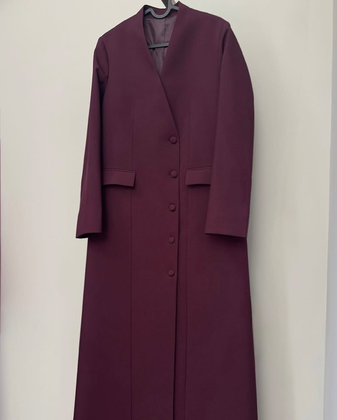 Plum Buttoned Abaya with Pocket Detail