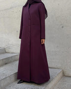 Plum Buttoned Abaya with Pocket Detail