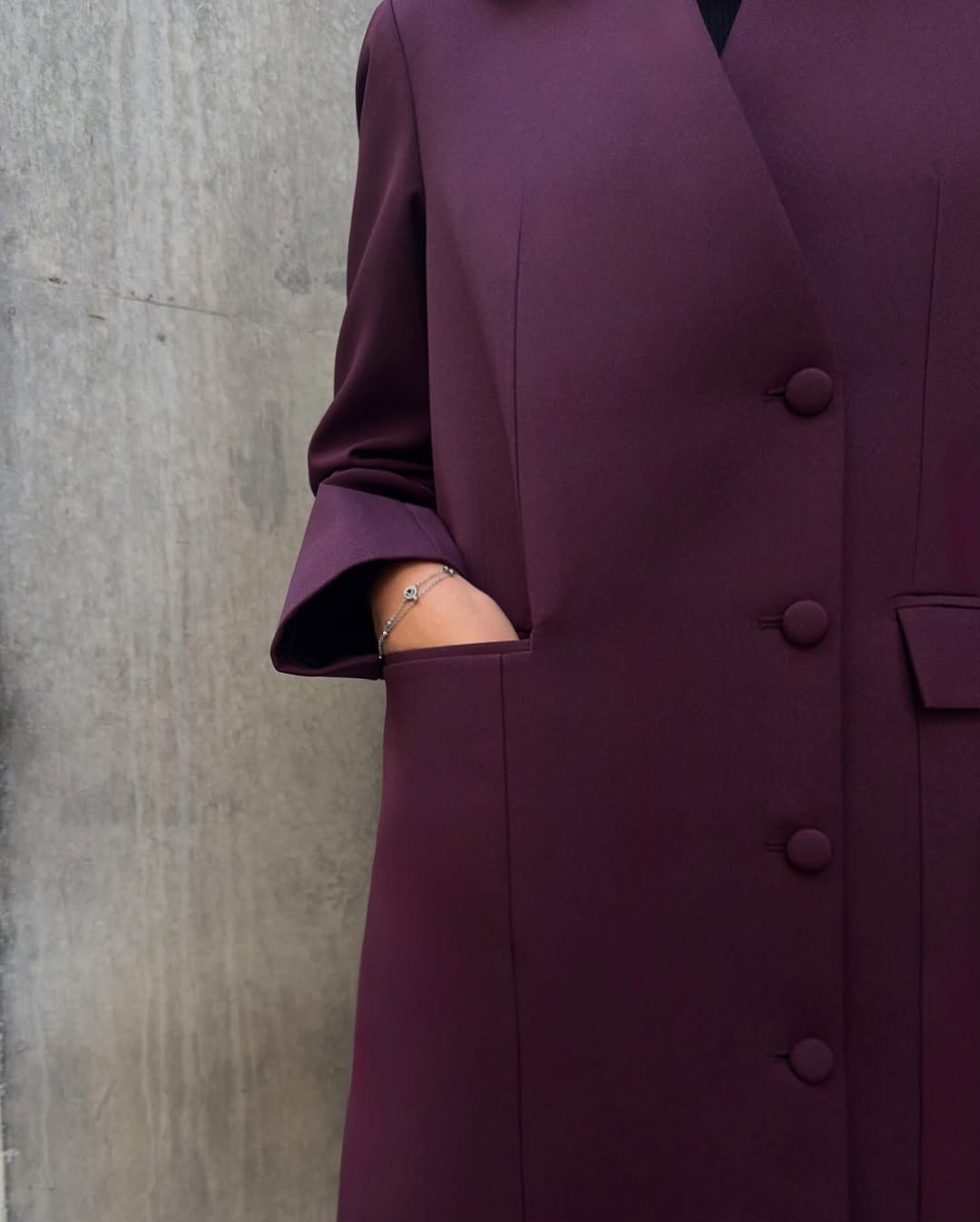 Plum Buttoned Abaya with Pocket Detail