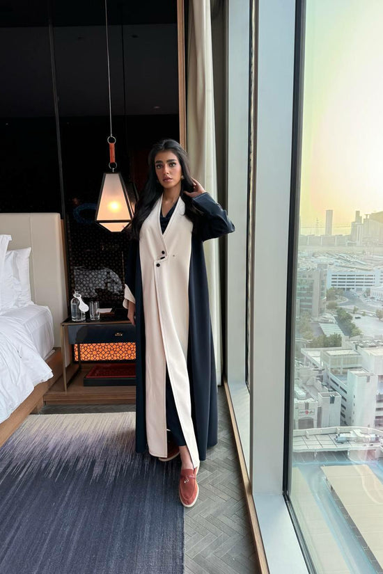 Navy and Beige Crepe Abaya