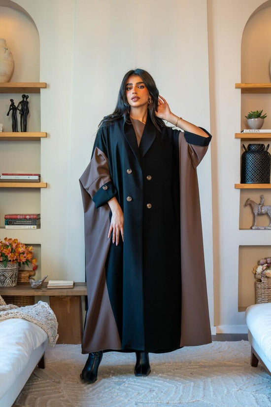 Black and brown crepe blazer abaya