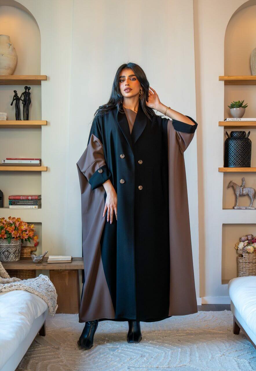 Black and brown crepe blazer abaya