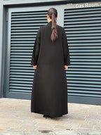Black crepe abaya with Grey striped trimming