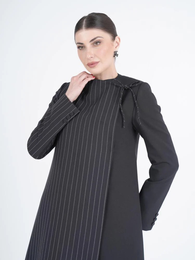 Black Pinstripe Designer Abaya