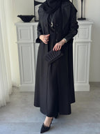 Elegant Two-Tone Open Abaya with Textured Overlay, black