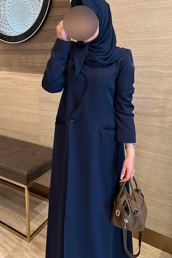 Navy Blue Overlap Abaya with Pocket Detail