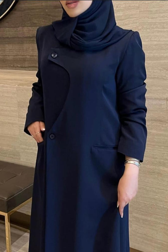 Navy Blue Overlap Abaya with Pocket Detail