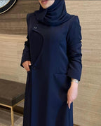Navy Blue Overlap Abaya with Pocket Detail
