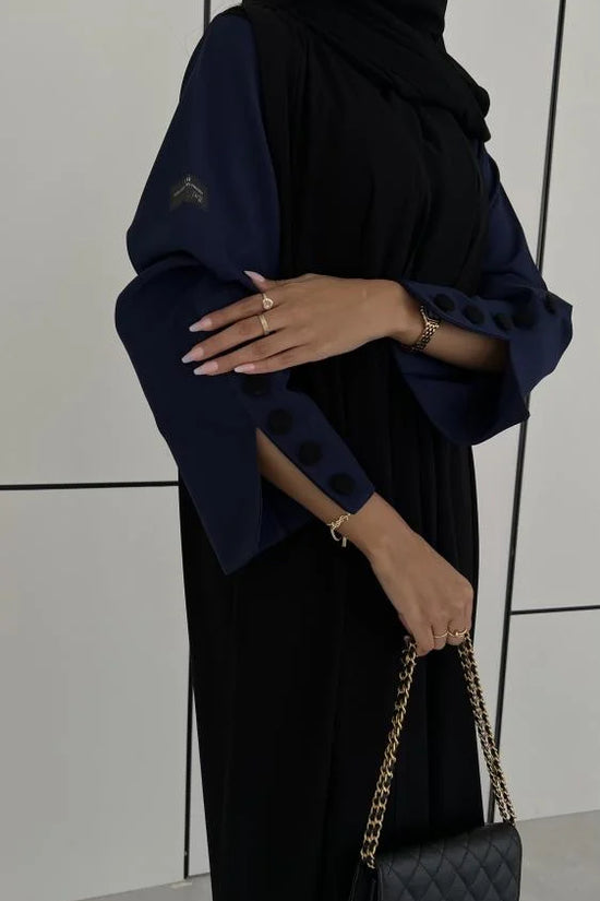 Black Abaya with Navy Blue sleeves with buttons