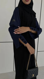 Black Abaya with Navy Blue sleeves with buttons